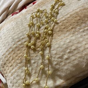 Elegant metallic Gold and Cream  frosted faux pearl Beaded Necklace. Handmade 76